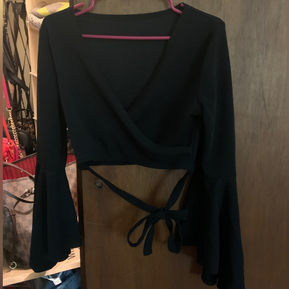long sleeve wrap crop top